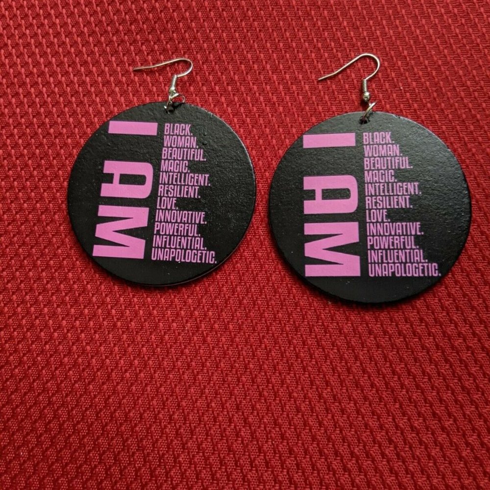 I AM BLACK African American Black Women Earrings